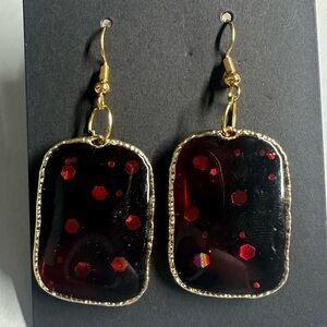 Gold-Trim Red Resin Drop Earrings